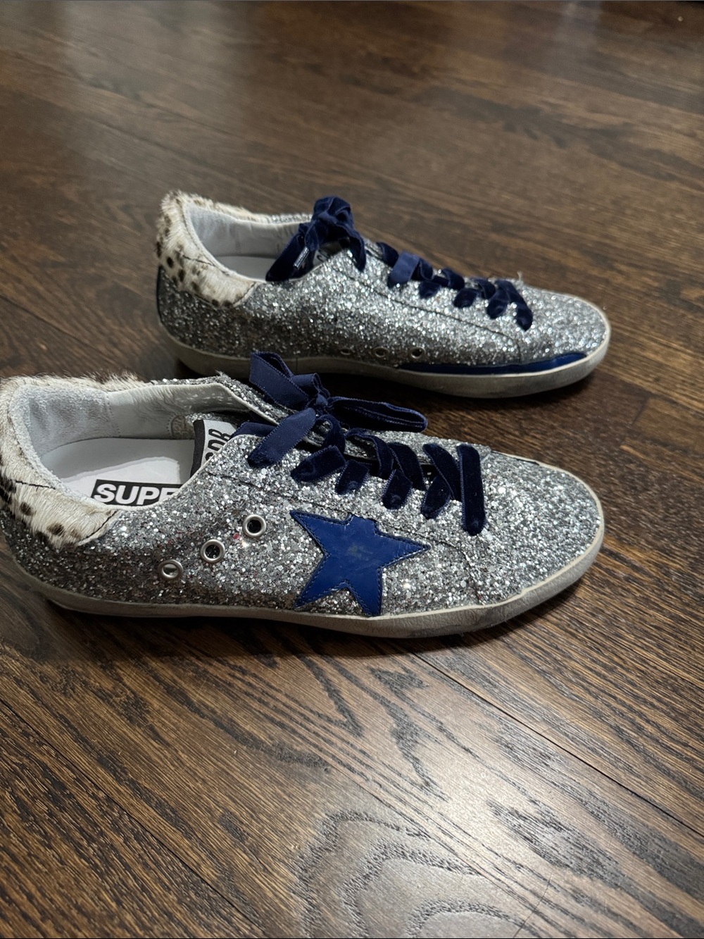 Golden Goose Silver Glitter Sneakers with Blue Star 38 - Picture 2 of 5